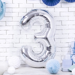 BALLON CHIFFRE « 3 » ARGENTÉ