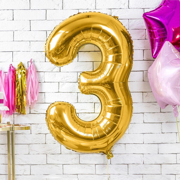 BALLON CHIFFRE « 3 » OR