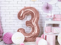 BALLON CHIFFRE « 3 » OR ROSE