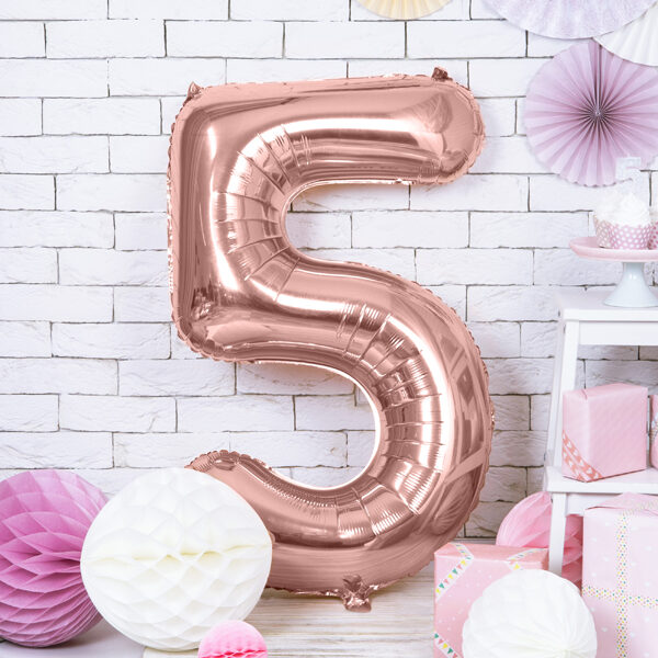 BALLON CHIFFRE « 5 » OR ROSE