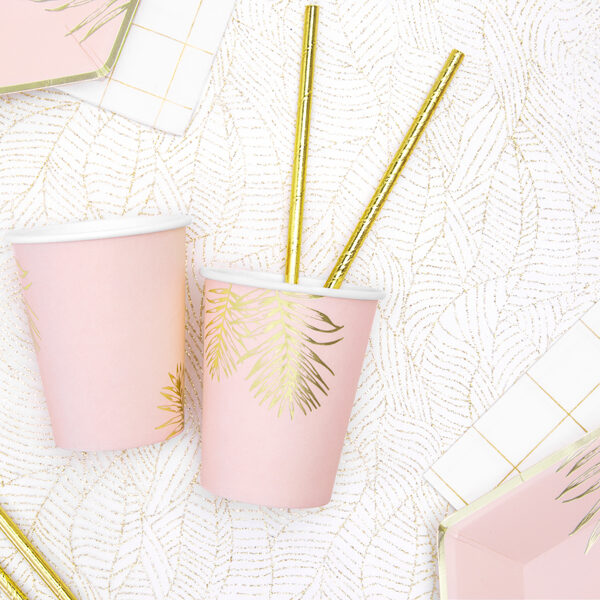 GOBELETS ROSE PASTEL FEUILLE OR