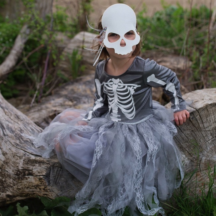 ROBE DE SORCIÈRE SQUELETTE AVEC MASQUE 5-6ANS