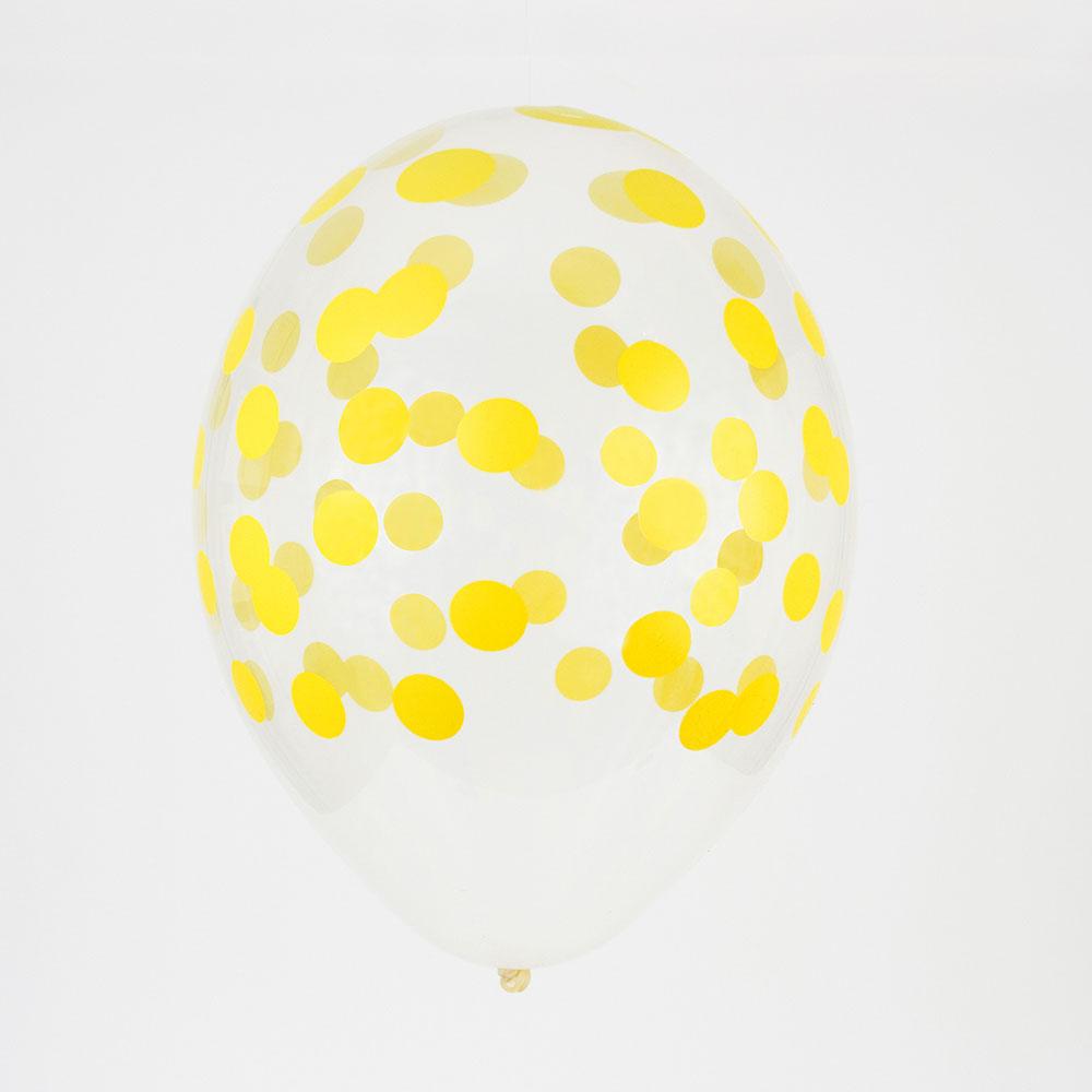 5 BALLONS IMPRIMÉS CONFETTIS - JAUNE