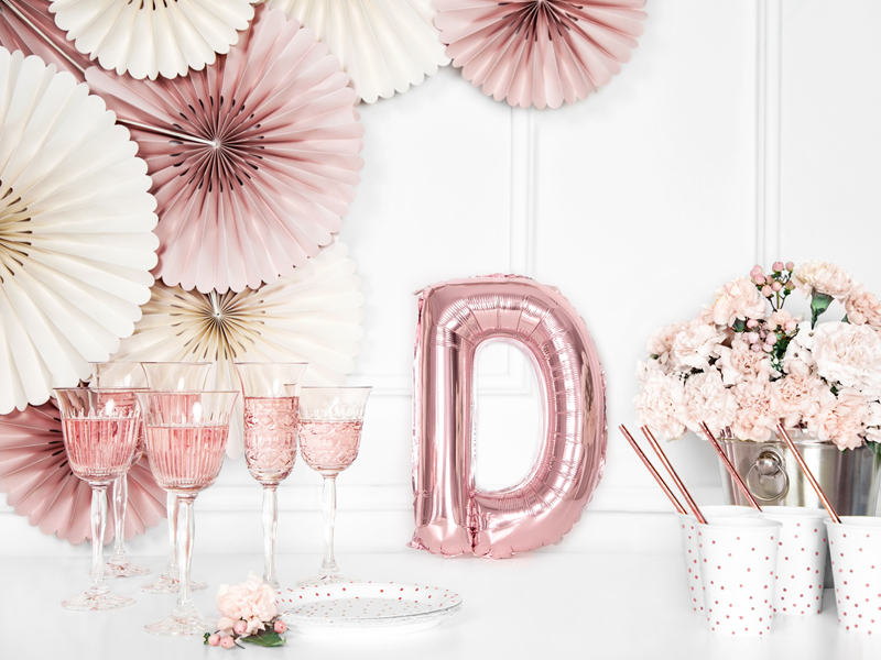 BALLON LETTRE "D" OR ROSE