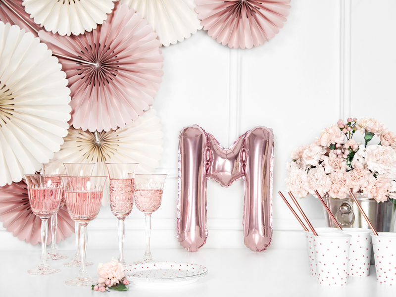 BALLON LETTRE « M » OR ROSE