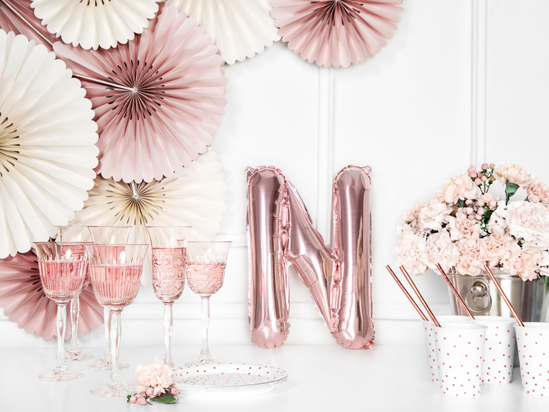 BALLON LETTRE « N » OR ROSE