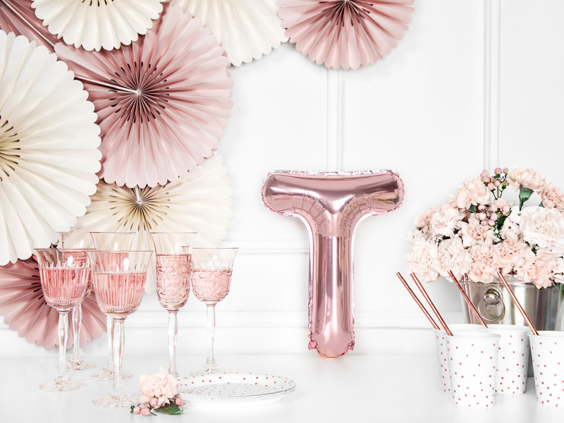 BALLON LETTRE « T » OR ROSE
