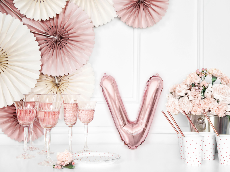BALLON LETTRE « V » OR ROSE