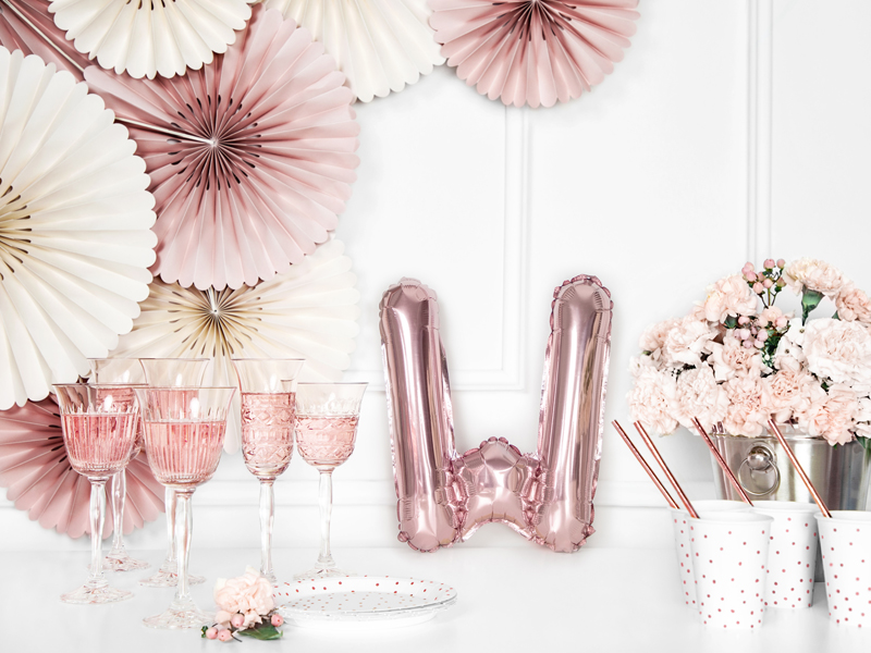 BALLON LETTRE « W » OR ROSE