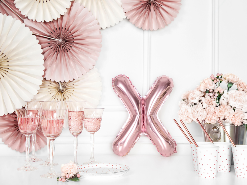 BALLON LETTRE « X » OR ROSE
