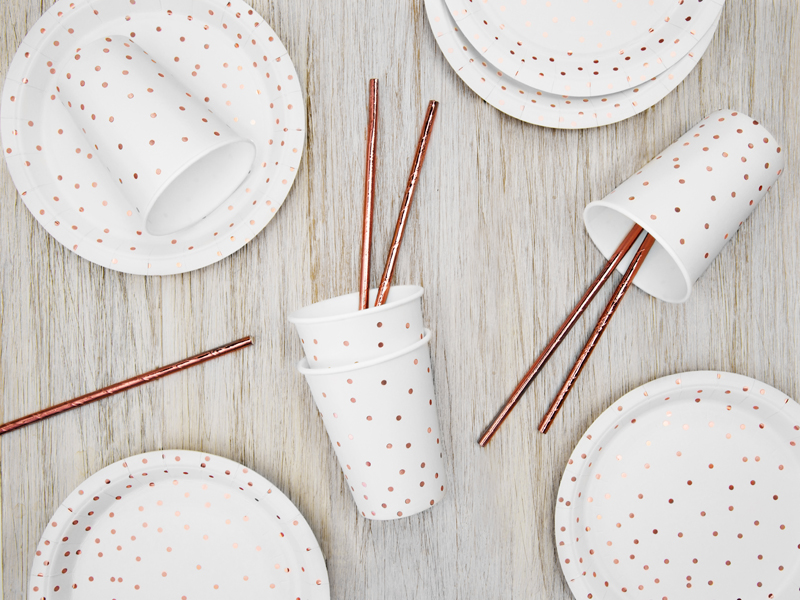 GOBELETS BLANCHE PASTEL POIS OR ROSE