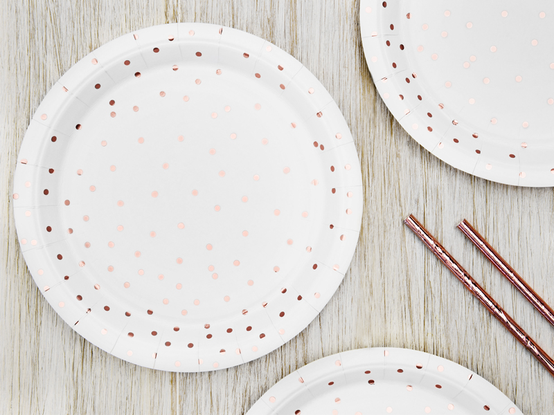 ASSIETTES BLANCHE PASTEL POIS OR ROSE