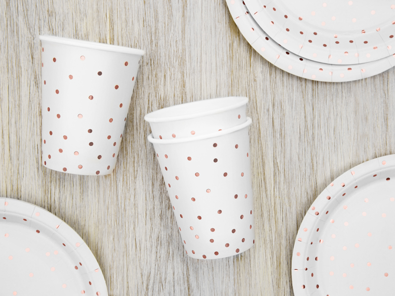 GOBELETS BLANCHE PASTEL POIS OR ROSE