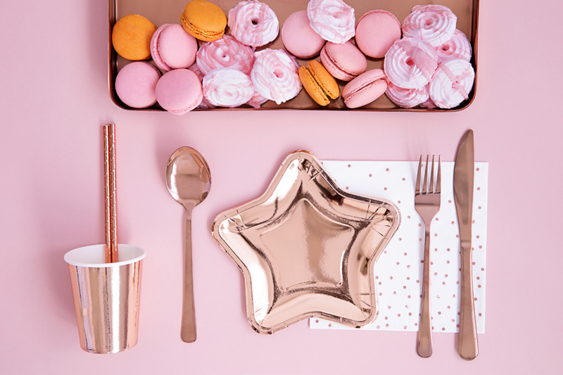 SERVIETTES BLANCHE PASTEL POIS OR ROSE
