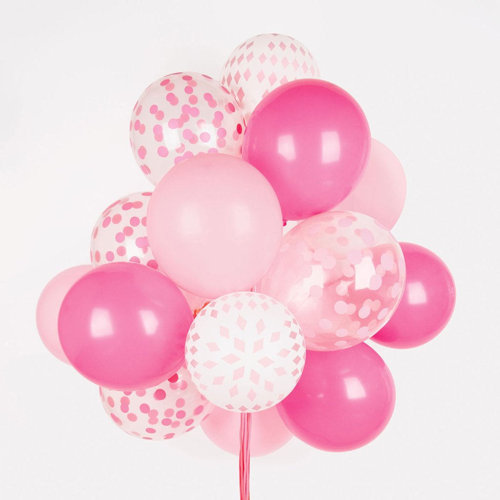 5 BALLONS IMPRIMÉS CONFETTIS - FUSCHIA