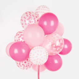 5 BALLONS IMPRIMÉS CONFETTIS - FUSCHIA