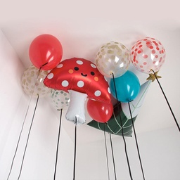 5 BALLONS IMPRIMÉS CONFETTIS - ROUGE