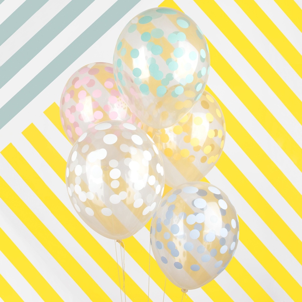 5 BALLONS IMPRIMÉS CONFETTIS AQUA