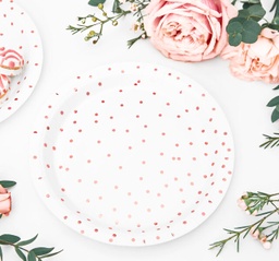 ASSIETTES BLANCHE PASTEL POIS OR ROSE