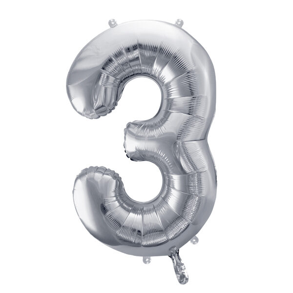 BALLON CHIFFRE « 3 » ARGENTÉ 86cm