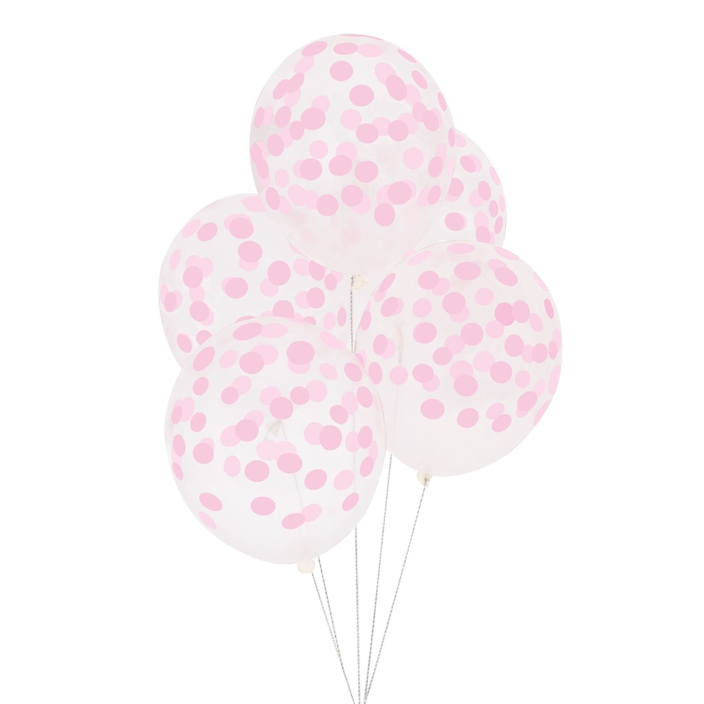 5 BALLONS IMPRIMÉS CONFETTIS - ROSE