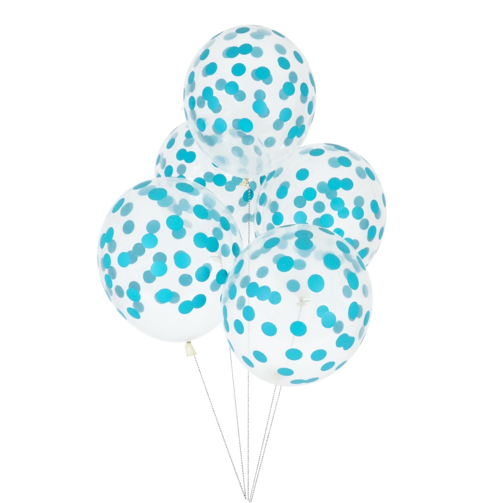 5 BALLONS IMPRIMÉS CONFETTIS - BLEU
