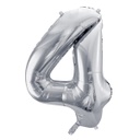 BALLON CHIFFRE « 4 » ARGENTÉ 86cm