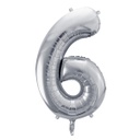 BALLON CHIFFRE « 6 » ARGENTÉ 86cm