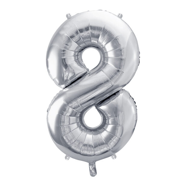 BALLON CHIFFRE « 8 » ARGENTÉ 86cm