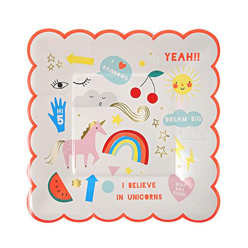 ASSIETTES "I BELIEVE IN UNICORNS" NEON