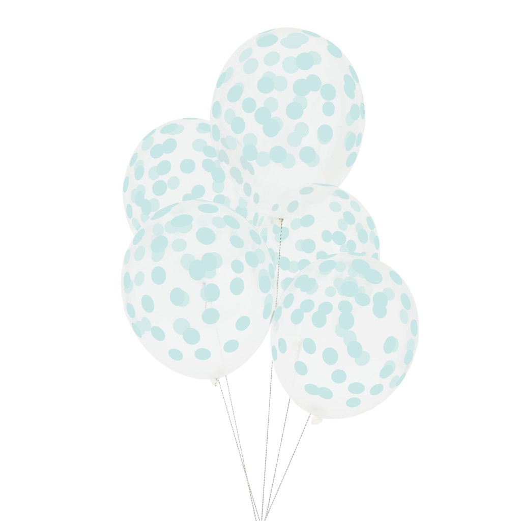 5 BALLONS IMPRIMÉS CONFETTIS AQUA