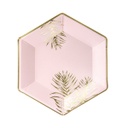 ASSIETTES ROSE PASTEL FEUILLE OR