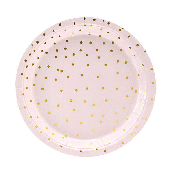 ASSIETTES ROSE PASTEL POIS OR