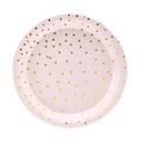 ASSIETTES ROSE PASTEL POIS OR