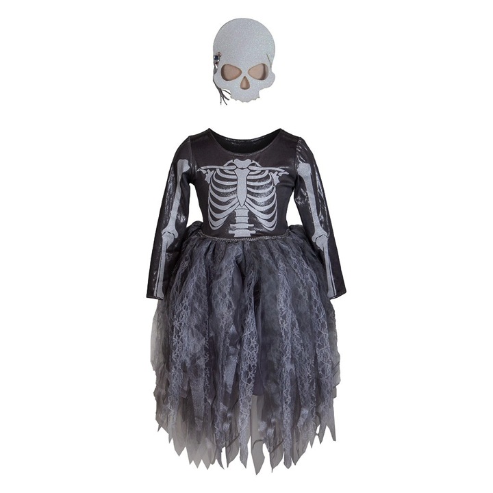 ROBE DE SORCIÈRE SQUELETTE AVEC MASQUE 5-6ANS