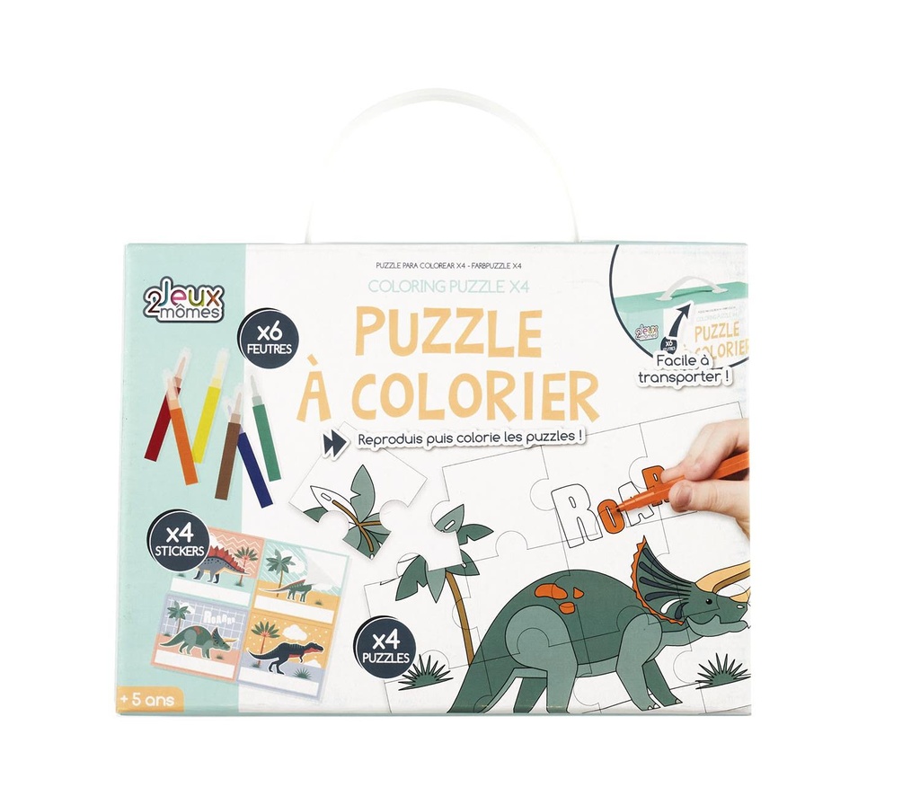 PUZZLE A COLORIER ET FEUTRES DINOSAURE