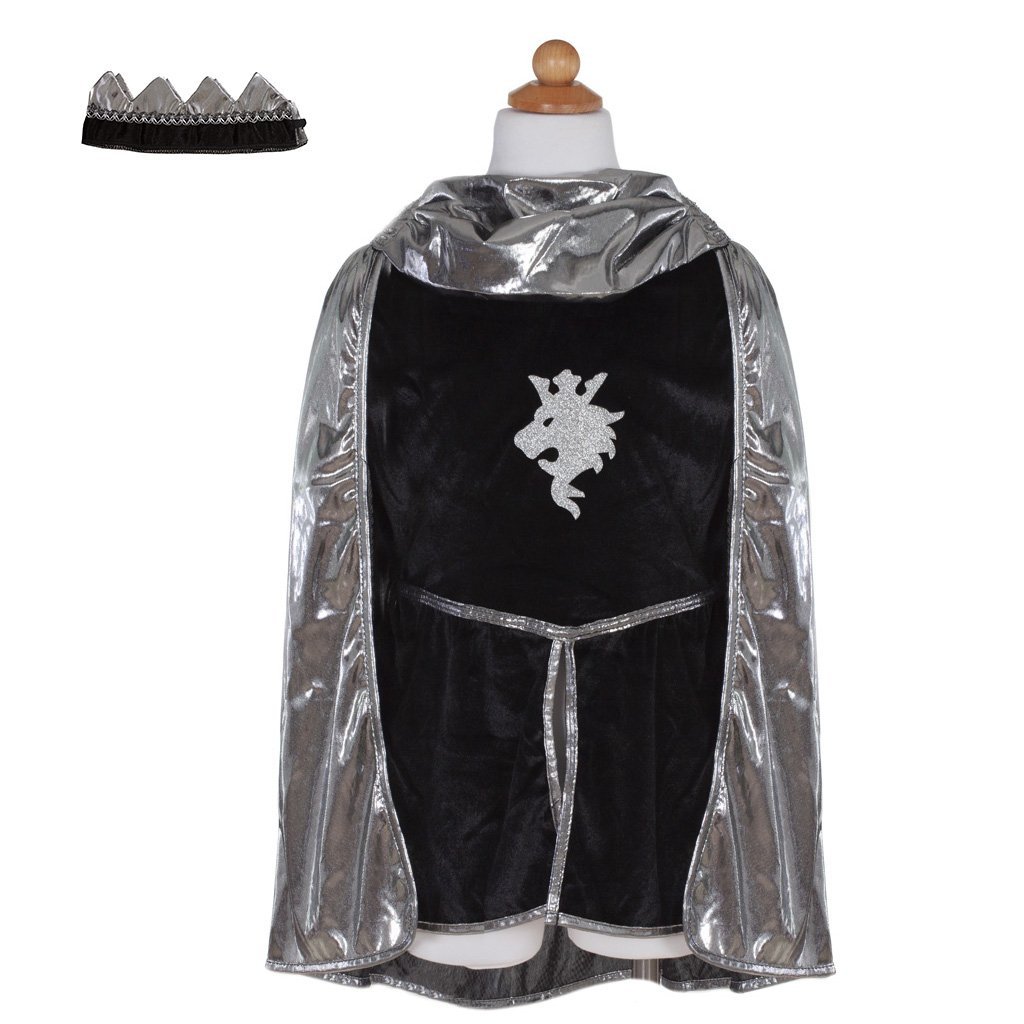 ENSEMBLE CHEVALIER ARGENTÉ AVEC TUNIQUE, CAPE ET COURONNE 7-8ANS