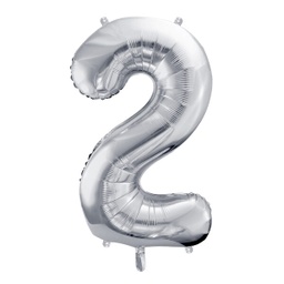 BALLON CHIFFRE « 2 » ARGENTÉ 86cm