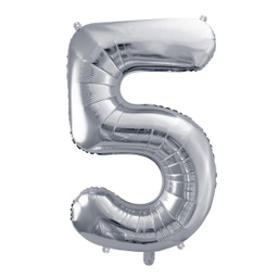 [FB1M-5-018] BALLON CHIFFRE « 5 » ARGENTÉ 86cm