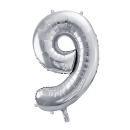 [FB1M-9-018] BALLON CHIFFRE « 9 » ARGENTÉ 86cm